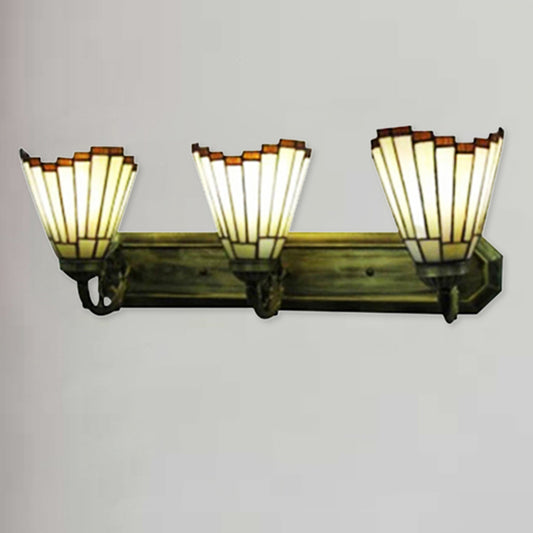 Shuttlecock Living Room Wall Light Glass 3 Lights Tiffany Stylish Wall Sconce in Beige for Corridor Clearhalo 'Industrial' 'Middle century wall lights' 'Tiffany wall lights' 'Tiffany' 'Wall Lamps & Sconces' 'Wall Lights' Lighting' 176263