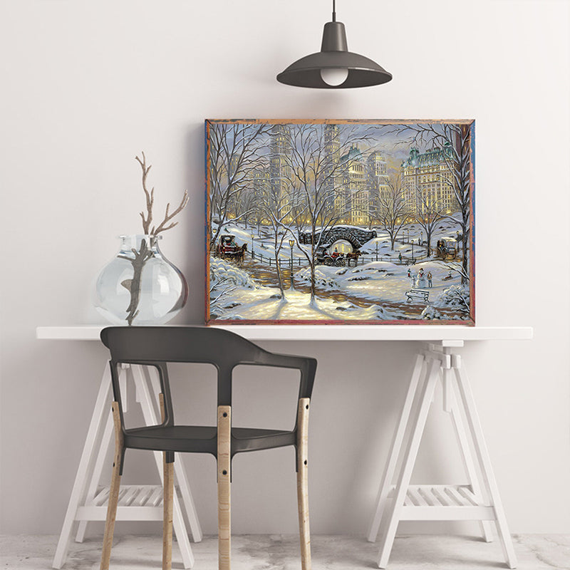 Impressionism Snowy City Scenery Canvas Yellow Textured Painting for Dining Room Yellow Clearhalo 'Arts' 'Canvas Art' 1762643
