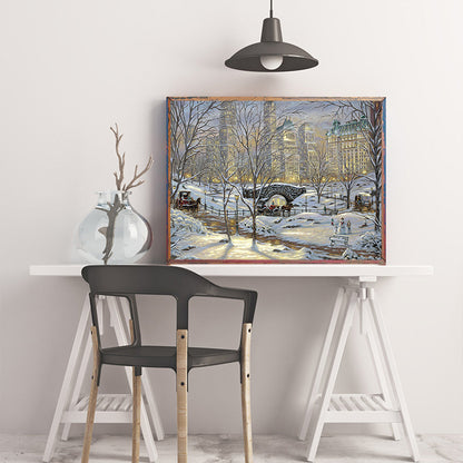 Impressionism Snowy City Scenery Canvas Yellow Textured Painting for Dining Room Yellow Clearhalo 'Arts' 'Canvas Art' 1762643