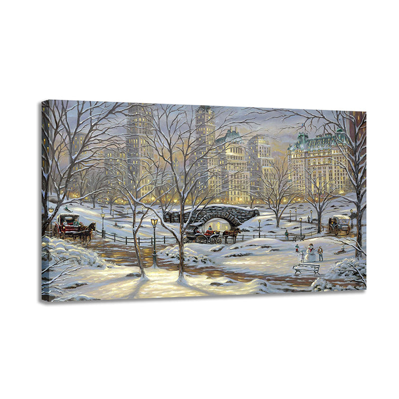 Impressionism Snowy City Scenery Canvas Yellow Textured Painting for Dining Room Clearhalo 'Arts' 'Canvas Art' 1762646