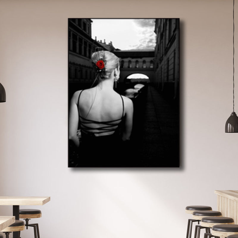 Photo Back of Woman Art Print Black Glam Wall Decor for Girls Bedroom, Multiple Sizes Available Black Clearhalo 'Arts' 'Canvas Art' 1762650