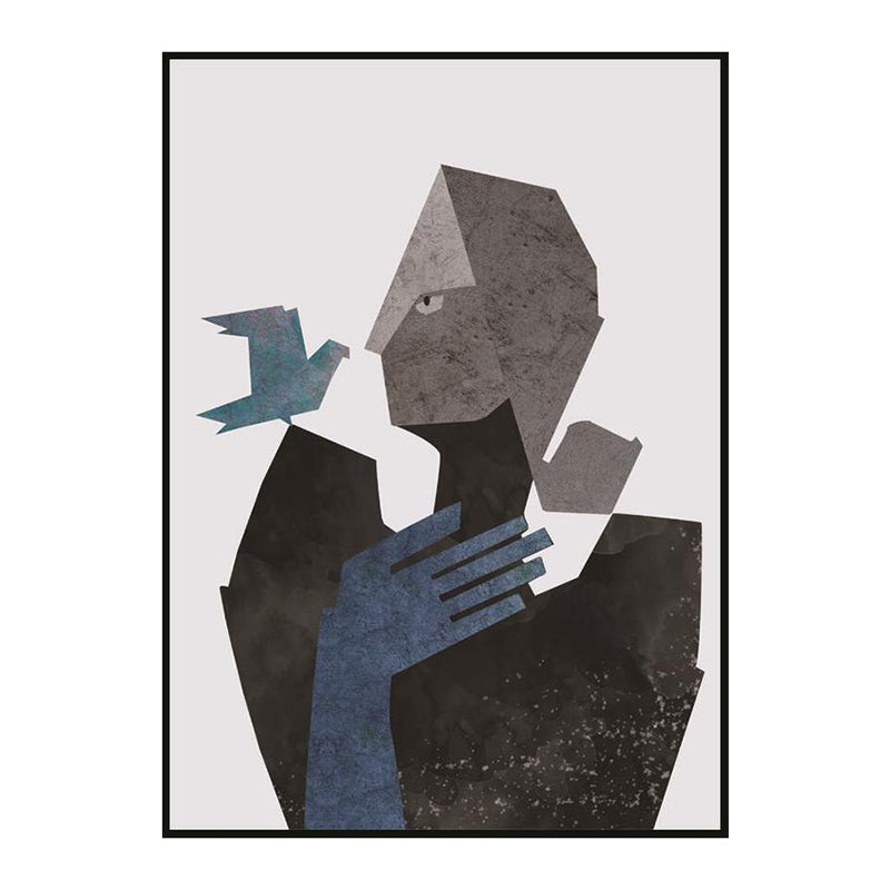 Woman and Bird Wall Art Black-Grey Canvas Made Wall Decor, Textured, Multiple Sizes Clearhalo 'Art Gallery' 'Canvas Art' 'Kids' Arts' 1762698