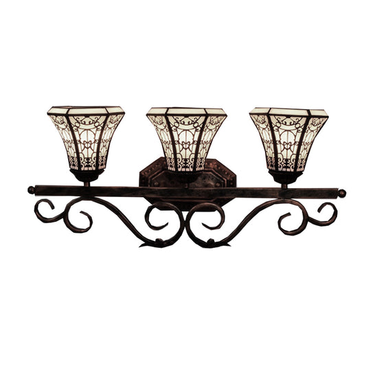 Glass Pattern Bell Sconce Light Study Room 3 Lights Tiffany Antique Wall Light in Beige Clearhalo 'Industrial' 'Middle century wall lights' 'Tiffany wall lights' 'Tiffany' 'Wall Lamps & Sconces' 'Wall Lights' Lighting' 176269