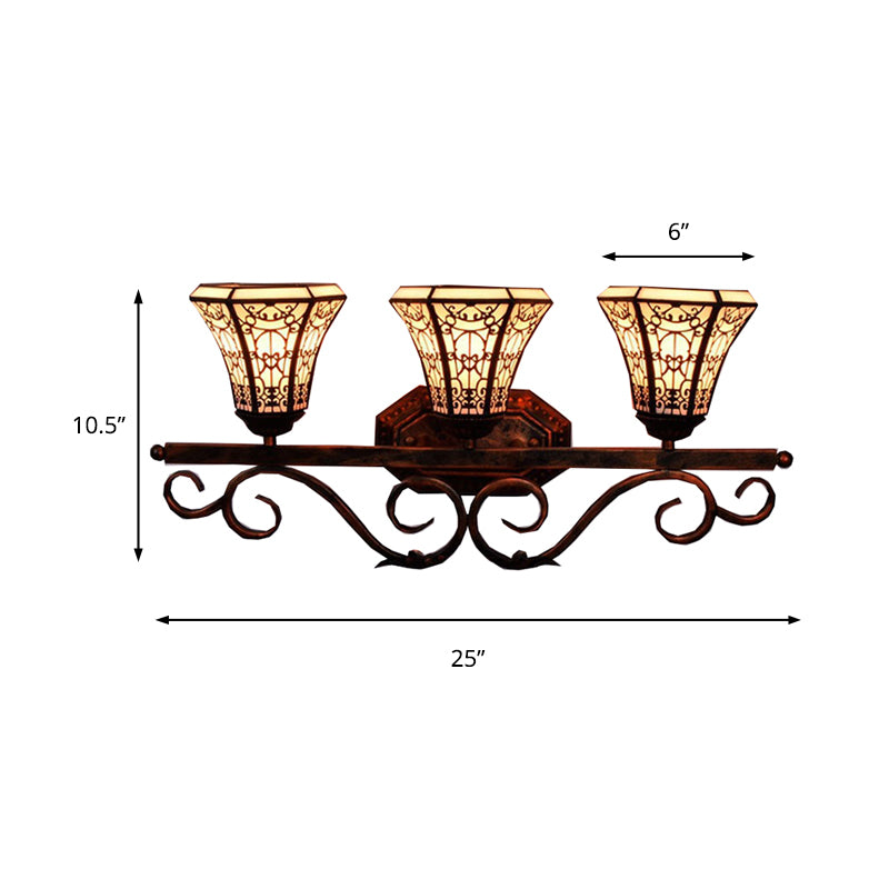 Glass Pattern Bell Sconce Light Study Room 3 Lights Tiffany Antique Wall Light in Beige Clearhalo 'Industrial' 'Middle century wall lights' 'Tiffany wall lights' 'Tiffany' 'Wall Lamps & Sconces' 'Wall Lights' Lighting' 176270