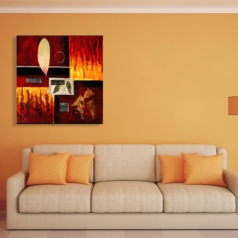 Light Color Botanical Canvas Mid-Century Modern Textured Wall Art Print for Living Room Crimson Clearhalo 'Arts' 'Canvas Art' 1762721