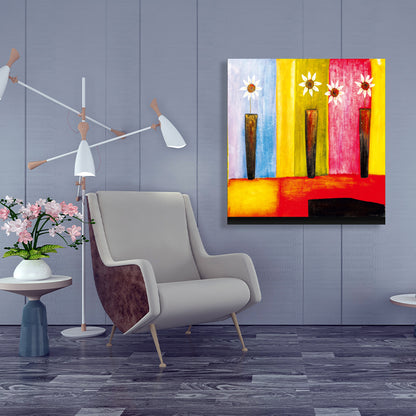 Light Color Botanical Canvas Mid-Century Modern Textured Wall Art Print for Living Room Yellow Clearhalo 'Arts' 'Canvas Art' 1762732