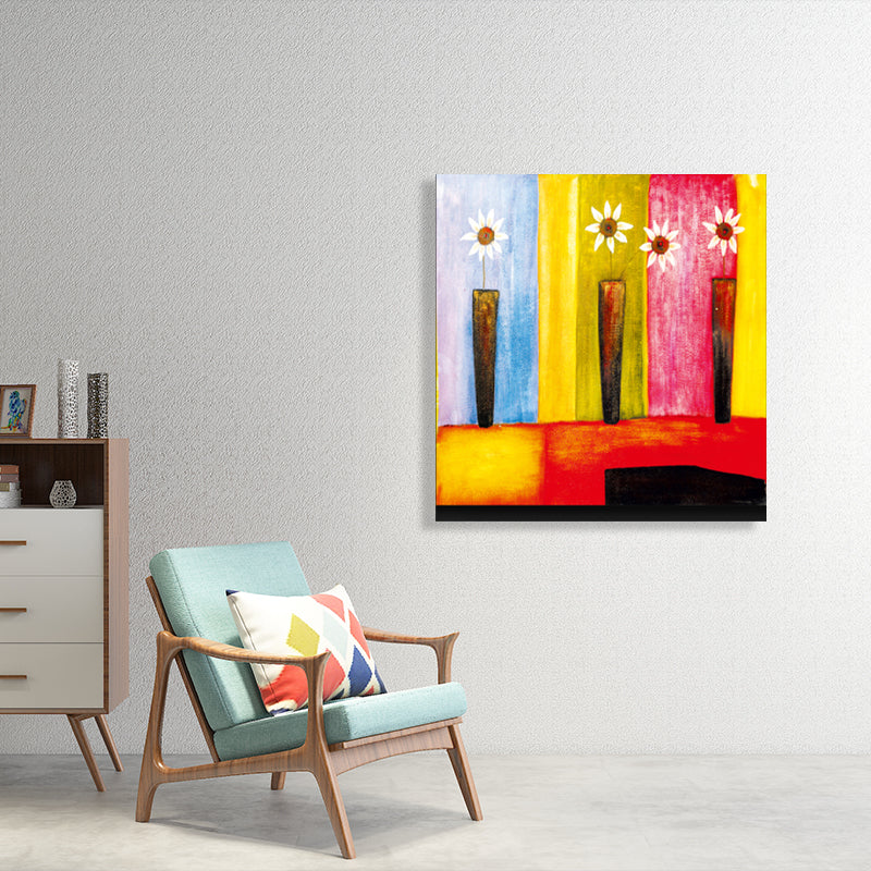 Light Color Botanical Canvas Mid-Century Modern Textured Wall Art Print for Living Room Clearhalo 'Arts' 'Canvas Art' 1762733