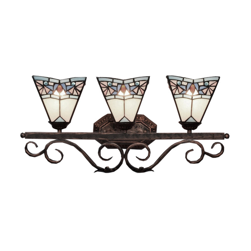 Black/Green/Blue Glass Pattern Bell Sconce Lamp 3 Bulbs Tiffany Antique Wall Light for Living Room Clearhalo 'Industrial' 'Middle century wall lights' 'Tiffany wall lights' 'Tiffany' 'Wall Lamps & Sconces' 'Wall Lights' Lighting' 176274