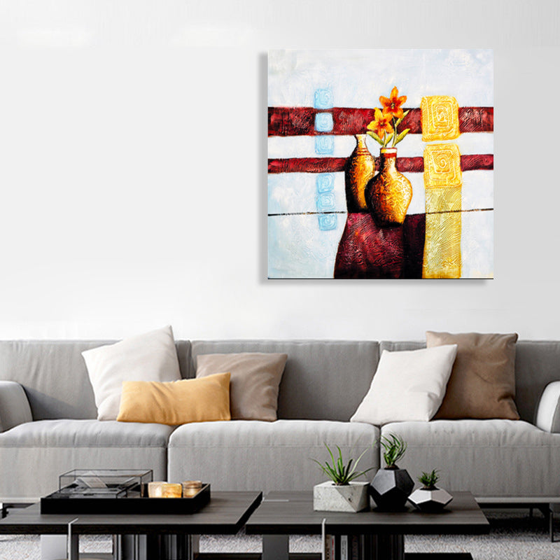 Light Color Botanical Canvas Mid-Century Modern Textured Wall Art Print for Living Room White Clearhalo 'Arts' 'Canvas Art' 1762740