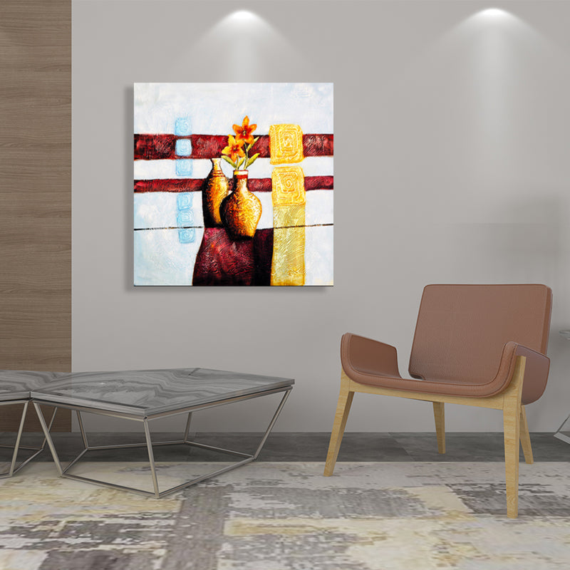 Light Color Botanical Canvas Mid-Century Modern Textured Wall Art Print for Living Room Clearhalo 'Arts' 'Canvas Art' 1762742