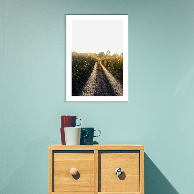 Soft Color Road Landscape Painting Textured Art Print for Bedroom, Multiple Sizes Yellow Clearhalo 'Art Gallery' 'Canvas Art' 'Contemporary Art Gallery' 'Modern' Arts' 1762744