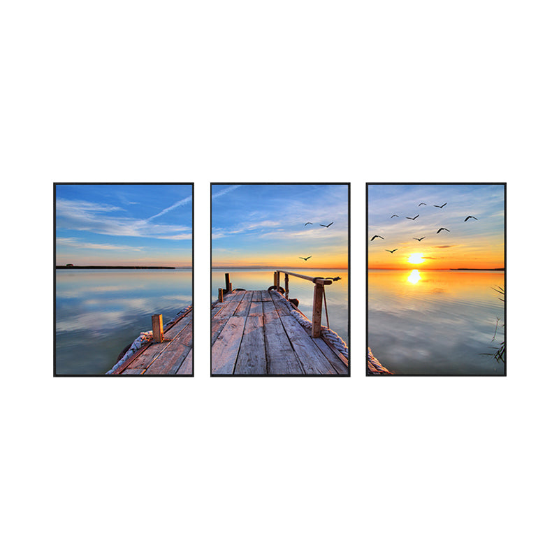 Multi-Piece Pastel Canvas Art Modern Photo Wooden Bridge to Sea Scene Wall Decor Clearhalo 'Art Gallery' 'Canvas Art' 'Contemporary Art Gallery' 'Modern' Arts' 1762780