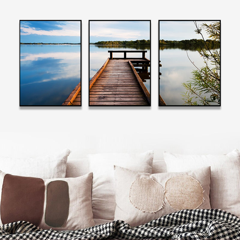 Multi-Piece Pastel Canvas Art Modern Photo Wooden Bridge to Sea Scene Wall Decor Clearhalo 'Art Gallery' 'Canvas Art' 'Contemporary Art Gallery' 'Modern' Arts' 1762786