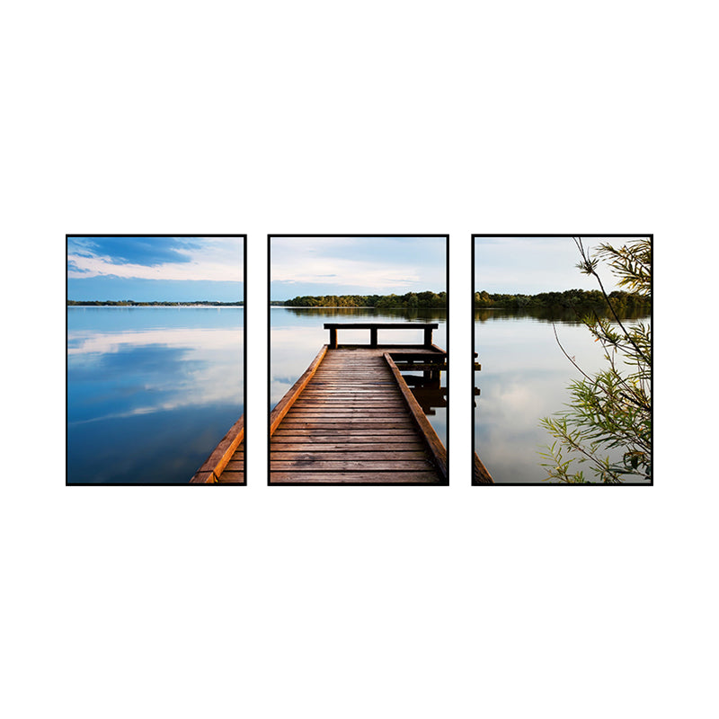 Multi-Piece Pastel Canvas Art Modern Photo Wooden Bridge to Sea Scene Wall Decor Clearhalo 'Art Gallery' 'Canvas Art' 'Contemporary Art Gallery' 'Modern' Arts' 1762787
