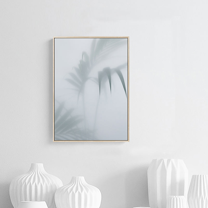 White Frosted Palm Leaf Canvas Print Botanic Nordic Textured Wall Art for Sitting Room Clearhalo 'Arts' 'Canvas Art' 1762808