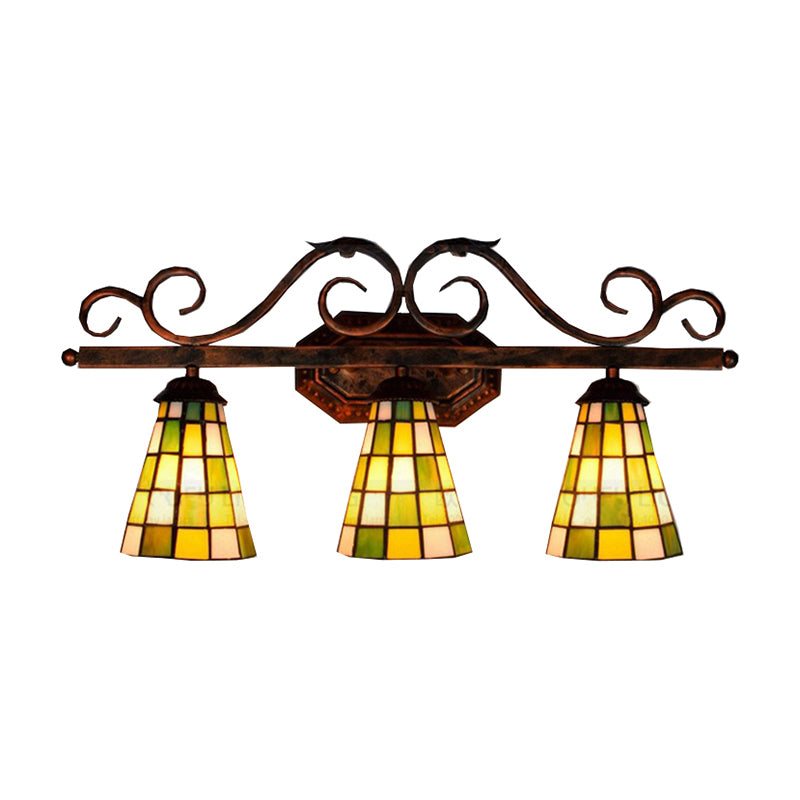 Black/Green/Blue Glass Pattern Bell Sconce Lamp 3 Bulbs Tiffany Antique Wall Light for Living Room Clearhalo 'Industrial' 'Middle century wall lights' 'Tiffany wall lights' 'Tiffany' 'Wall Lamps & Sconces' 'Wall Lights' Lighting' 176281
