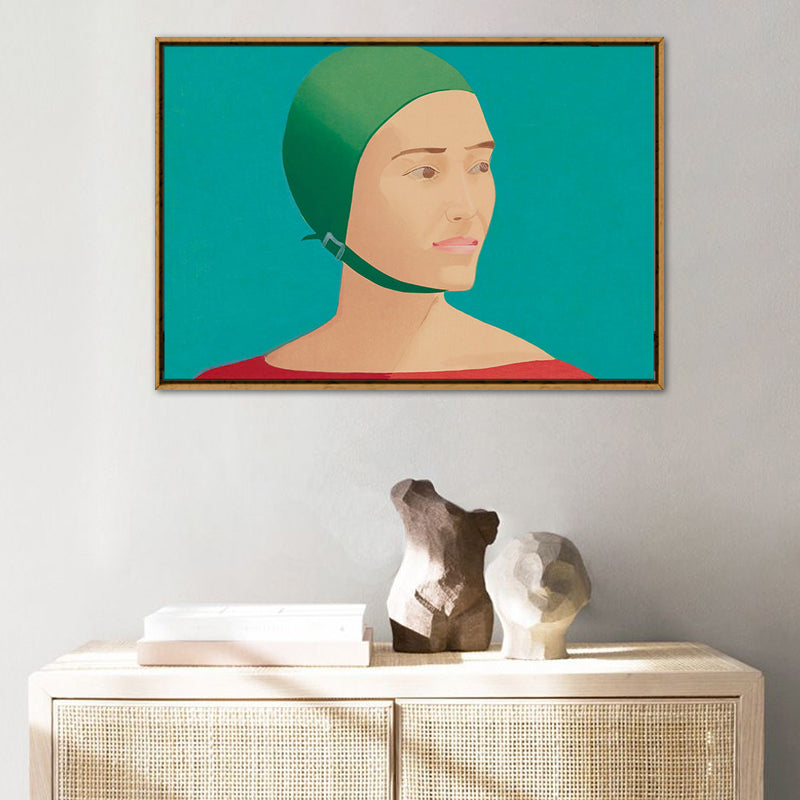 Woman with Helmet Wall Decor Textured Pop Art House Interior Canvas Print in Green Clearhalo 'Arts' 'Canvas Art' 1762817