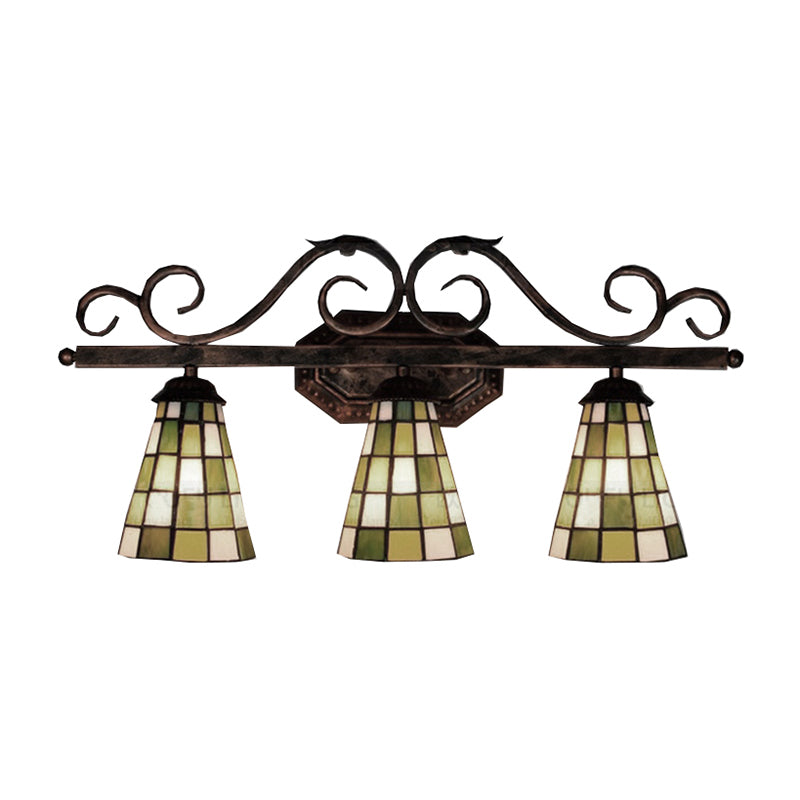 Black/Green/Blue Glass Pattern Bell Sconce Lamp 3 Bulbs Tiffany Antique Wall Light for Living Room Clearhalo 'Industrial' 'Middle century wall lights' 'Tiffany wall lights' 'Tiffany' 'Wall Lamps & Sconces' 'Wall Lights' Lighting' 176282