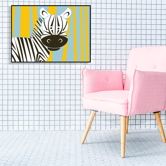 Animal Wall Art Decor Pastel Color Cartoon Canvas Print for Baby Room, Multiple Sizes White Clearhalo 'Art Gallery' 'Canvas Art' 'Kids' Arts' 1762849