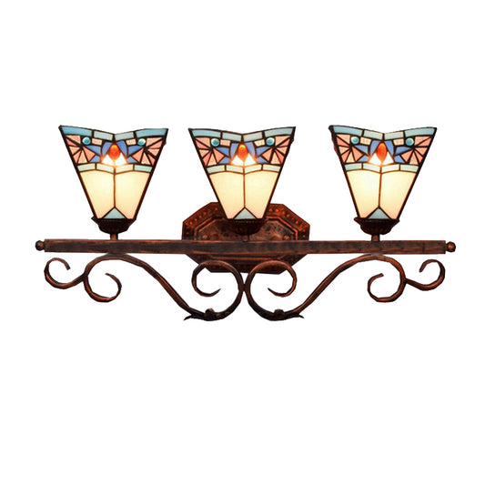 Cone Wall Light Fixture Tiffany White Glass 1 Head Antique Copper Sconce Lighting Clearhalo 'Industrial' 'Middle century wall lights' 'Tiffany wall lights' 'Tiffany' 'Wall Lamps & Sconces' 'Wall Lights' Lighting' 176286