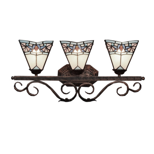 Cone Wall Light Fixture Tiffany White Glass 1 Head Antique Copper Sconce Lighting Clearhalo 'Industrial' 'Middle century wall lights' 'Tiffany wall lights' 'Tiffany' 'Wall Lamps & Sconces' 'Wall Lights' Lighting' 176287