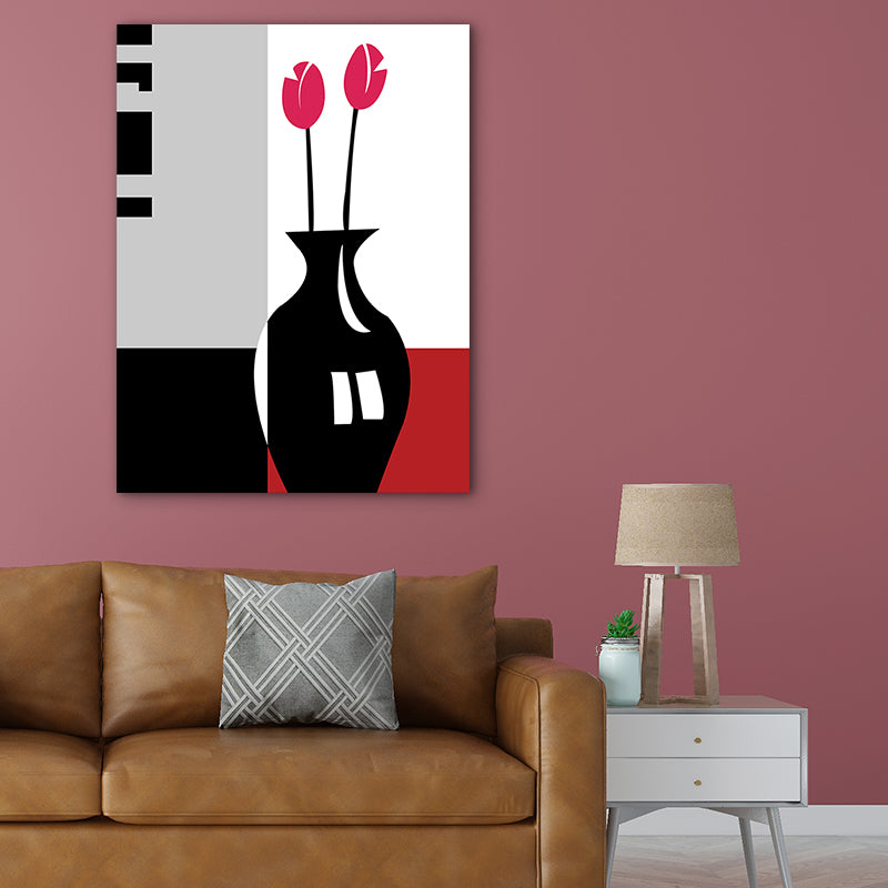 Flower Arrangement Wall Art Decor Pastel Color Canvas Painting, Textured, Multiple Sizes Black Clearhalo 'Arts' 'Canvas Art' 1762926