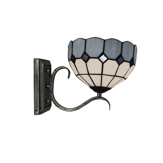Classic Tiffany Bowl Wall Light Single Light Art Glass Wall Lamp in Antique Bronze for Bathroom Clearhalo 'Industrial' 'Middle century wall lights' 'Tiffany wall lights' 'Tiffany' 'Wall Lamps & Sconces' 'Wall Lights' Lighting' 176292
