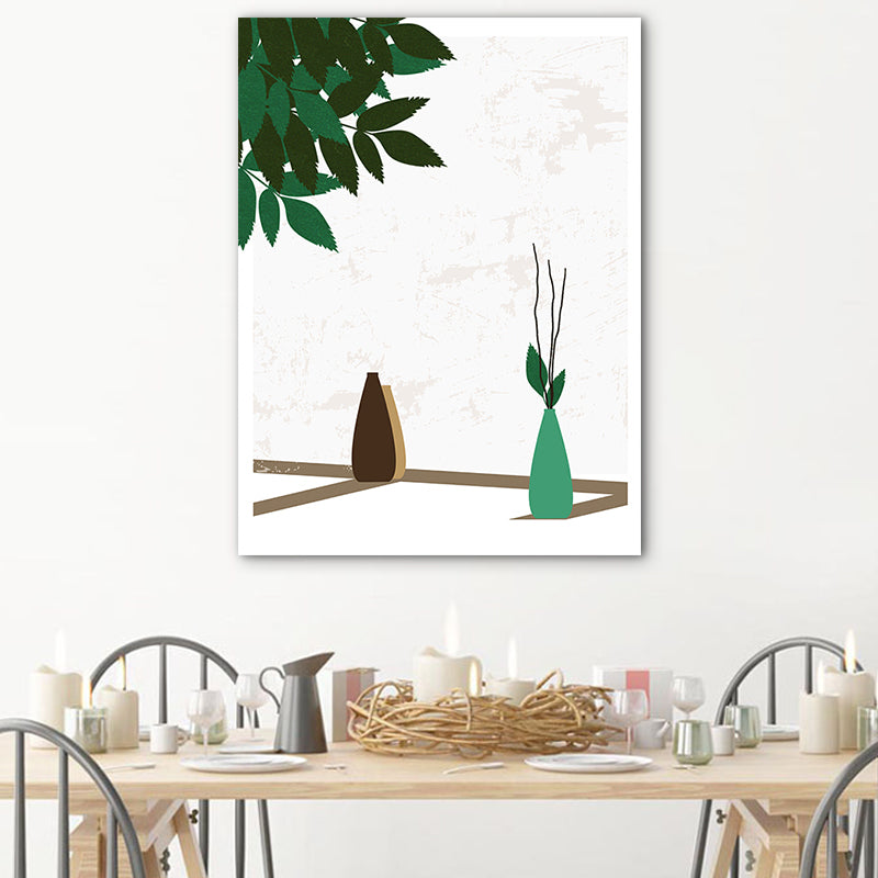 Flower Vase and Shadow Canvas Wall Art for House Interior, Green, Multiple Sizes Green Clearhalo 'Arts' 'Canvas Art' 1762945