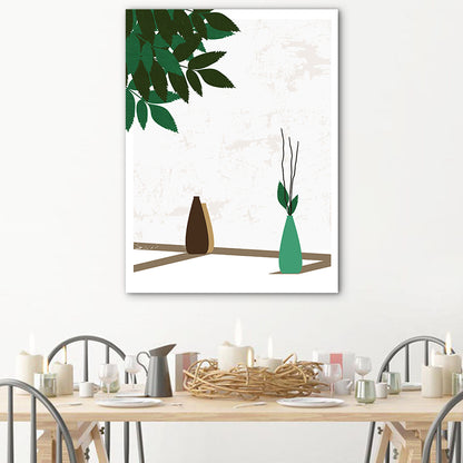 Flower Vase and Shadow Canvas Wall Art for House Interior, Green, Multiple Sizes Green Clearhalo 'Arts' 'Canvas Art' 1762945