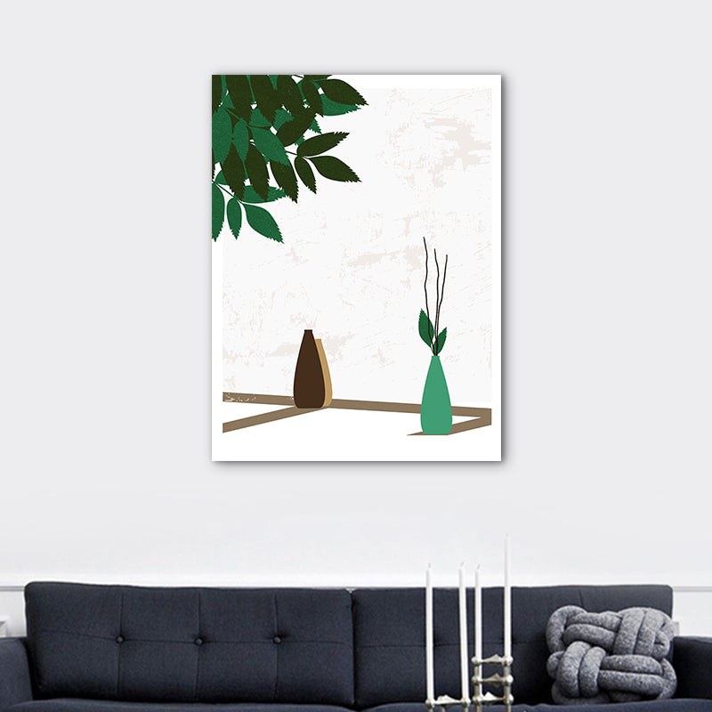 Flower Vase and Shadow Canvas Wall Art for House Interior, Green, Multiple Sizes Clearhalo 'Arts' 'Canvas Art' 1762946