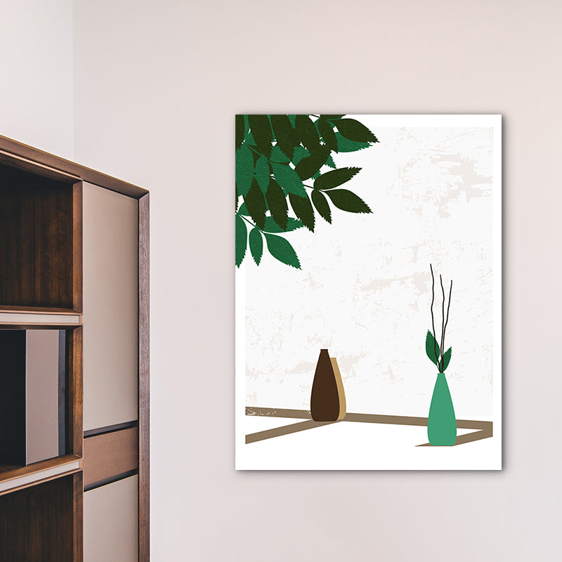 Flower Vase and Shadow Canvas Wall Art for House Interior, Green, Multiple Sizes Clearhalo 'Arts' 'Canvas Art' 1762947