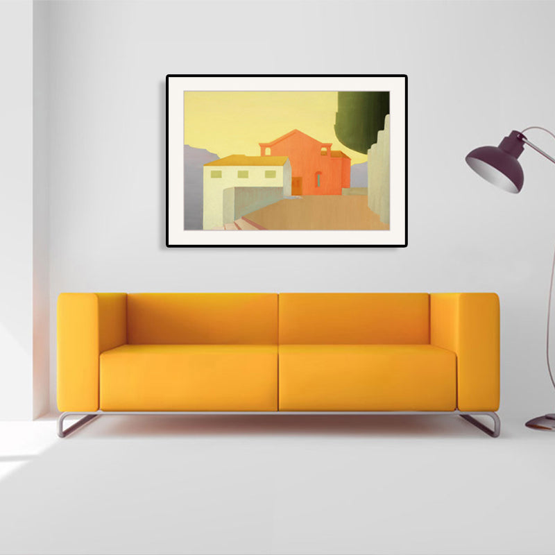 Building Scene Canvas Print for Bathroom Oil Painting Wall Art Decor, Multiple Sizes Yellow Clearhalo 'Arts' 'Canvas Art' 1762952