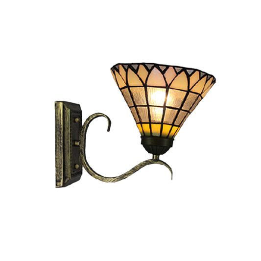 Tiffany Shuttlecock Shaped Wall Light Art Glass 1 Light Clear Wall Lamp with Curved Arm for Kitchen Clearhalo 'Industrial' 'Middle century wall lights' 'Tiffany wall lights' 'Tiffany' 'Wall Lamps & Sconces' 'Wall Lights' Lighting' 176296