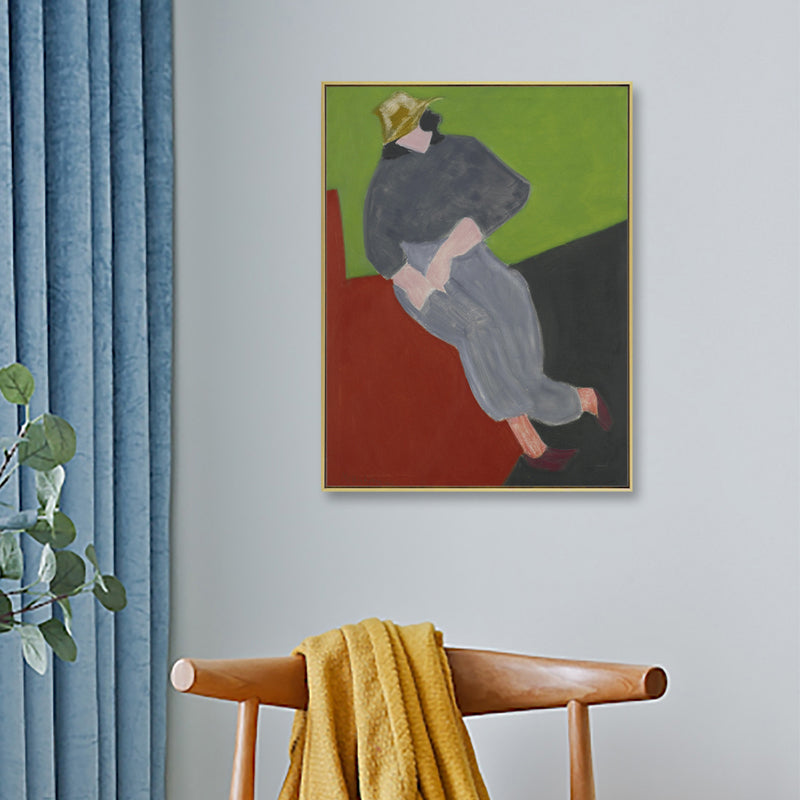 Hatted Girl Wall Decor Abstract Expressionism Textured Bedroom Canvas, Multiple Size Options Grey Clearhalo 'Arts' 'Canvas Art' 1763036