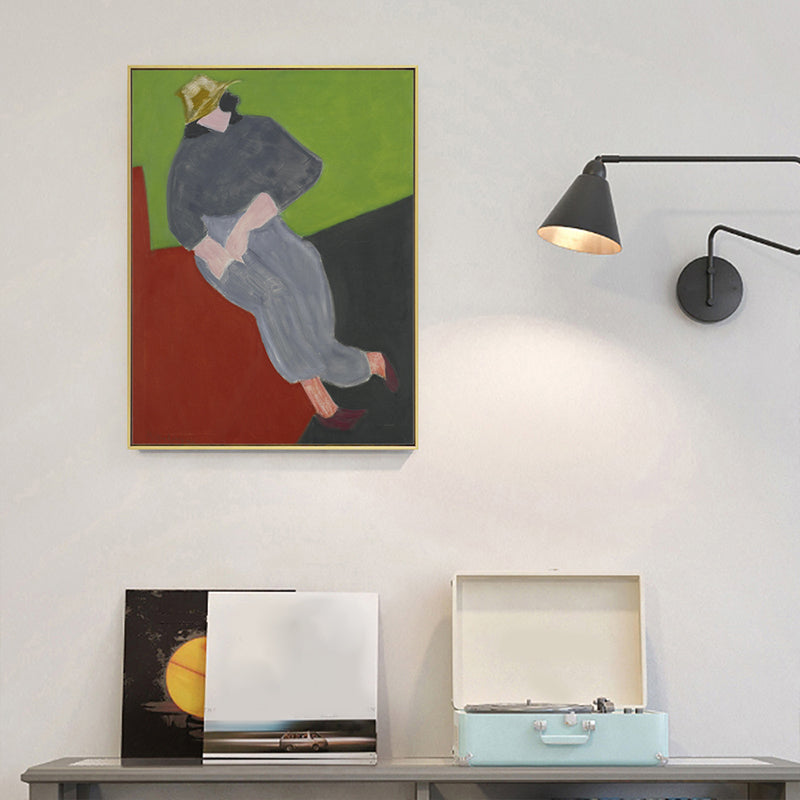 Hatted Girl Wall Decor Abstract Expressionism Textured Bedroom Canvas, Multiple Size Options Clearhalo 'Arts' 'Canvas Art' 1763038