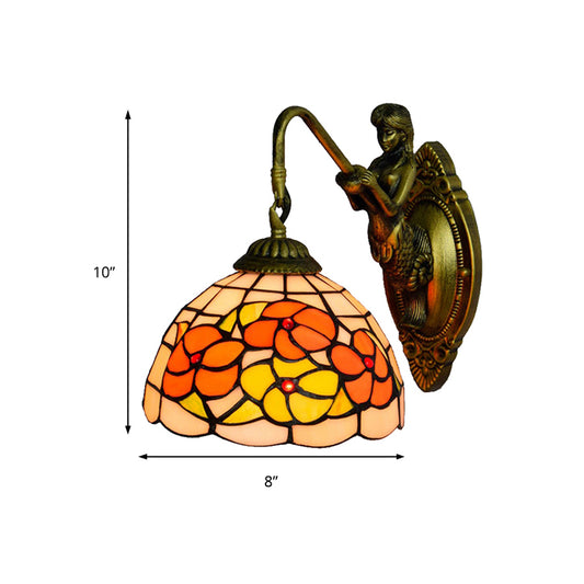 Flower Wall Mounted Light Tiffany Beige Glass 1 Head Brass Mermaid Sconce Light Fixture for Hallway Clearhalo 'Industrial' 'Middle century wall lights' 'Tiffany wall lights' 'Tiffany' 'Wall Lamps & Sconces' 'Wall Lights' Lighting' 176303