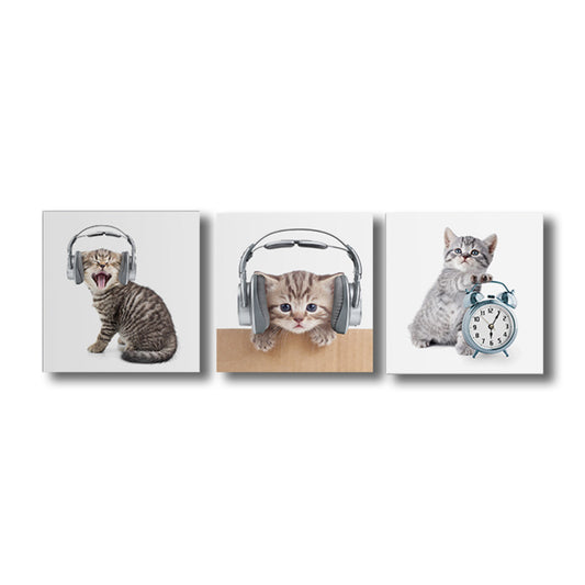 Gray Cat Painting Multi-Piece Childrens' Art Dining Room Canvas Print, Multiple Sizes, Set of 3 Clearhalo 'Art Gallery' 'Canvas Art' 'Kids' Arts' 1763046