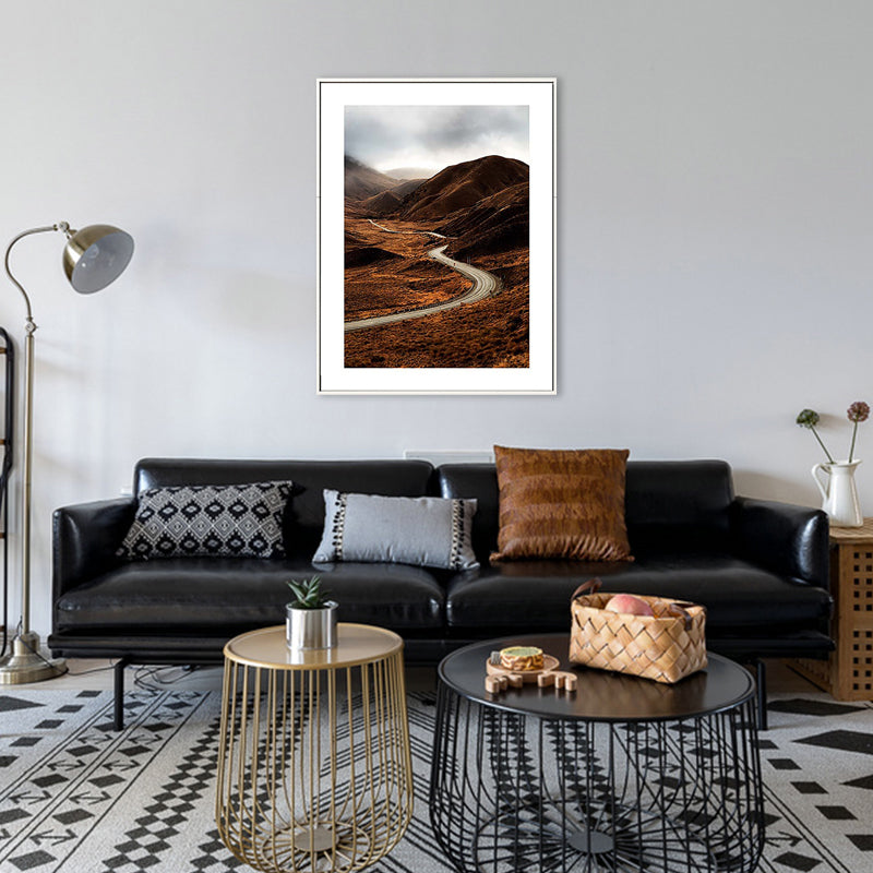 Brown Mountain Curve Road Canvas Contemporary Textured Wall Decor for Living Room Brown Clearhalo 'Art Gallery' 'Canvas Art' 'Contemporary Art Gallery' 'Modern' Arts' 1763049