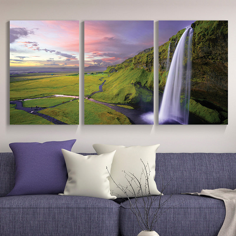 Waterfall View Wall Decor Modern Multi-Piece Girls Bedroom Painting, Multiple Sizes Green Clearhalo 'Art Gallery' 'Canvas Art' 'Contemporary Art Gallery' 'Modern' Arts' 1763056