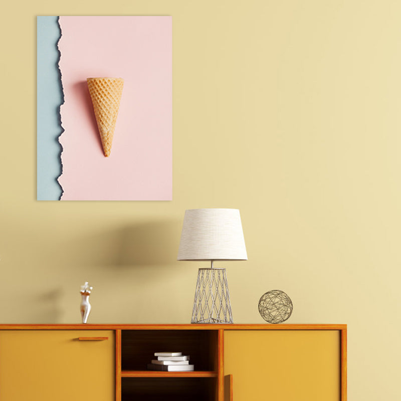 Pink Ice-Cream Cone Painting Textured Wall Art Print for Guest Room, Multiple Sizes Clearhalo 'Art Gallery' 'Canvas Art' 'Contemporary Art Gallery' 'Modern' Arts' 1763068