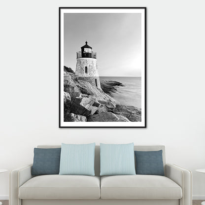 Vintage Seaside Lighthouse Art Print Canvas Gray Building Wall Decor, Multiple Sizes Available Grey Clearhalo 'Arts' 'Canvas Art' 1763074