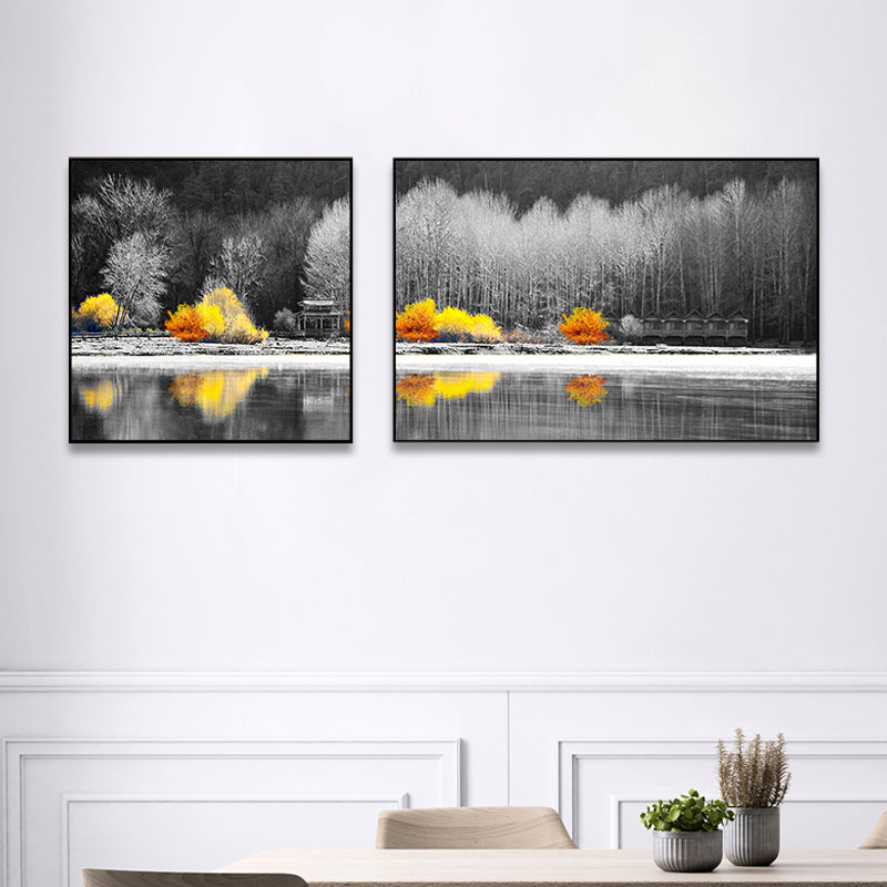 Picturesque Nature Scenery Canvas Wall Art for House Interior, Light Color, Set of 2 Yellow Clearhalo 'Art Gallery' 'Canvas Art' 'Contemporary Art Gallery' 'Modern' Arts' 1763137