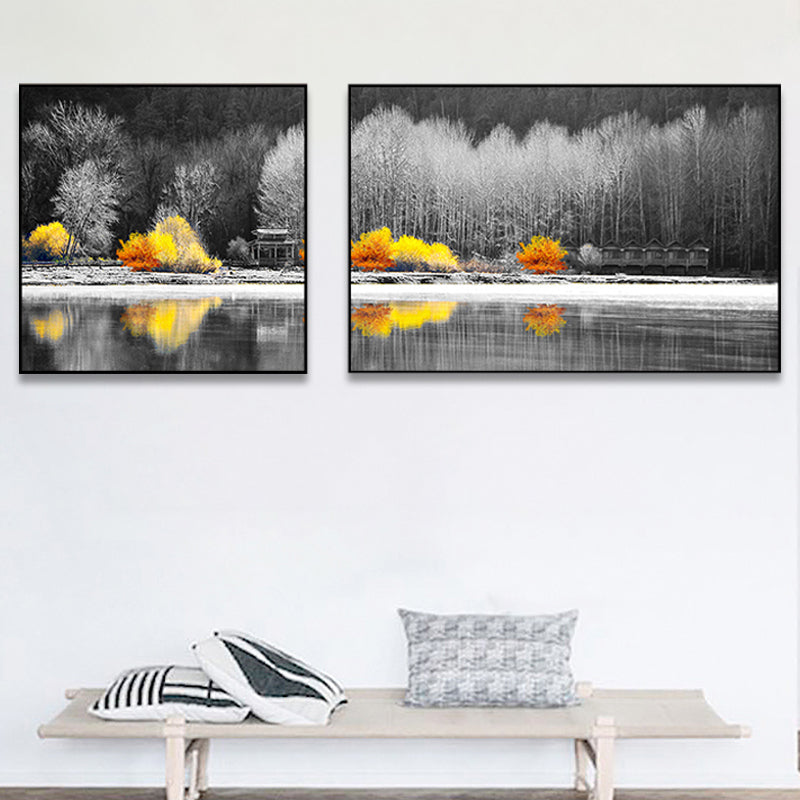 Picturesque Nature Scenery Canvas Wall Art for House Interior, Light Color, Set of 2 Clearhalo 'Art Gallery' 'Canvas Art' 'Contemporary Art Gallery' 'Modern' Arts' 1763138