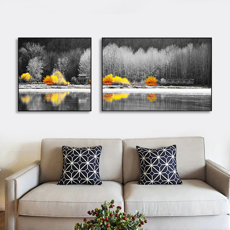 Picturesque Nature Scenery Canvas Wall Art for House Interior, Light Color, Set of 2 Clearhalo 'Art Gallery' 'Canvas Art' 'Contemporary Art Gallery' 'Modern' Arts' 1763139