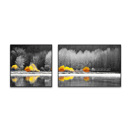 Picturesque Nature Scenery Canvas Wall Art for House Interior, Light Color, Set of 2 Clearhalo 'Art Gallery' 'Canvas Art' 'Contemporary Art Gallery' 'Modern' Arts' 1763140