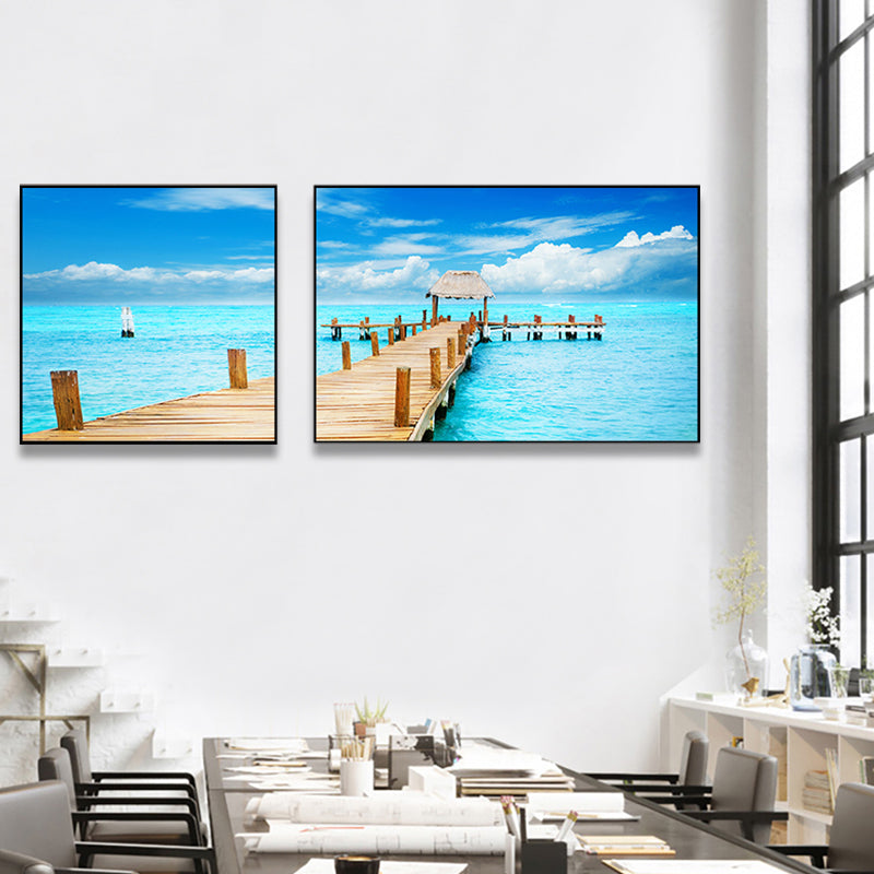 Picturesque Nature Scenery Canvas Wall Art for House Interior, Light Color, Set of 2 Blue Clearhalo 'Art Gallery' 'Canvas Art' 'Contemporary Art Gallery' 'Modern' Arts' 1763144