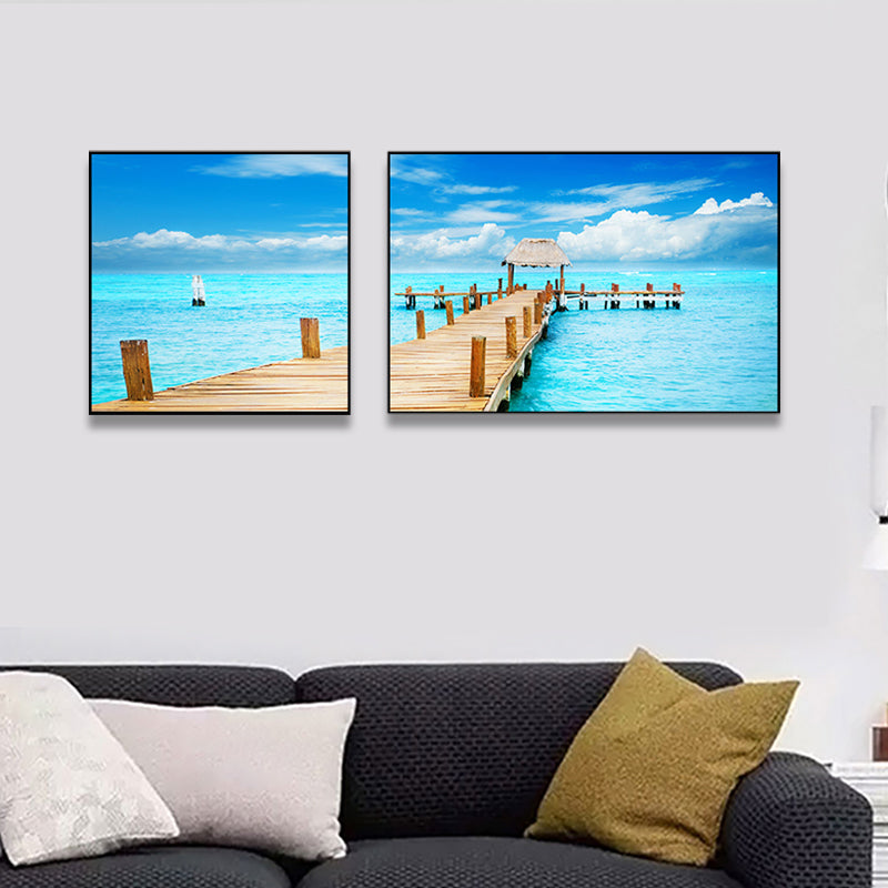 Picturesque Nature Scenery Canvas Wall Art for House Interior, Light Color, Set of 2 Clearhalo 'Art Gallery' 'Canvas Art' 'Contemporary Art Gallery' 'Modern' Arts' 1763145