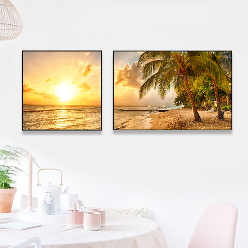 Picturesque Nature Scenery Canvas Wall Art for House Interior, Light Color, Set of 2 Orange Clearhalo 'Art Gallery' 'Canvas Art' 'Contemporary Art Gallery' 'Modern' Arts' 1763148