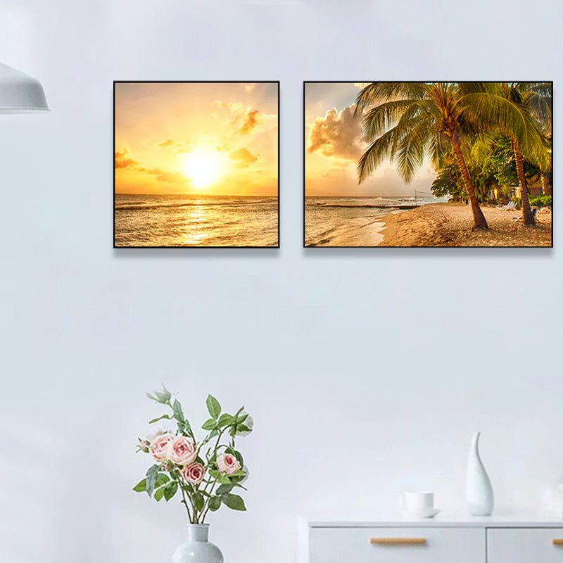 Picturesque Nature Scenery Canvas Wall Art for House Interior, Light Color, Set of 2 Clearhalo 'Art Gallery' 'Canvas Art' 'Contemporary Art Gallery' 'Modern' Arts' 1763149