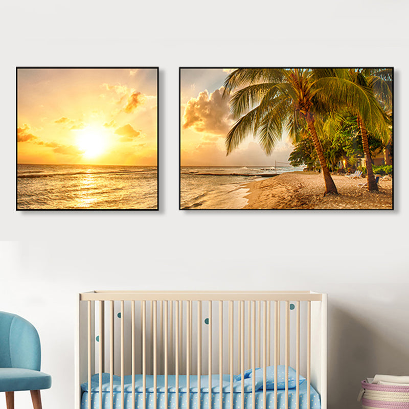 Picturesque Nature Scenery Canvas Wall Art for House Interior, Light Color, Set of 2 Clearhalo 'Art Gallery' 'Canvas Art' 'Contemporary Art Gallery' 'Modern' Arts' 1763150